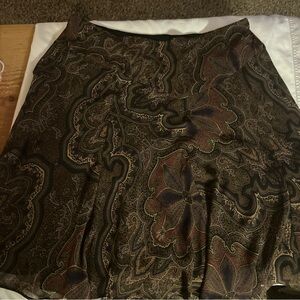 Chaps Flare Skirt Womens Size 4 Cotton A-line Flowy Boho Paisley Brown Classic